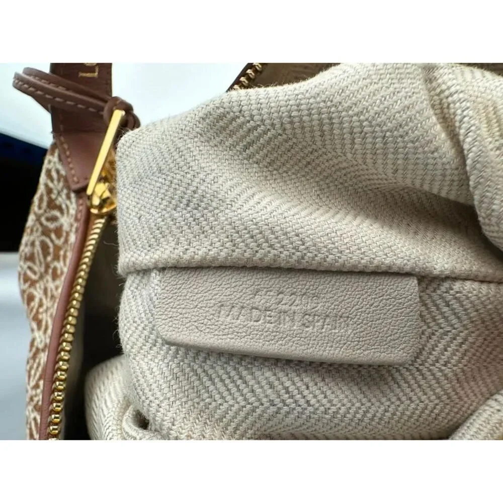 Loewe Cubi Shoulder Bag in Brown Canvas And Leather